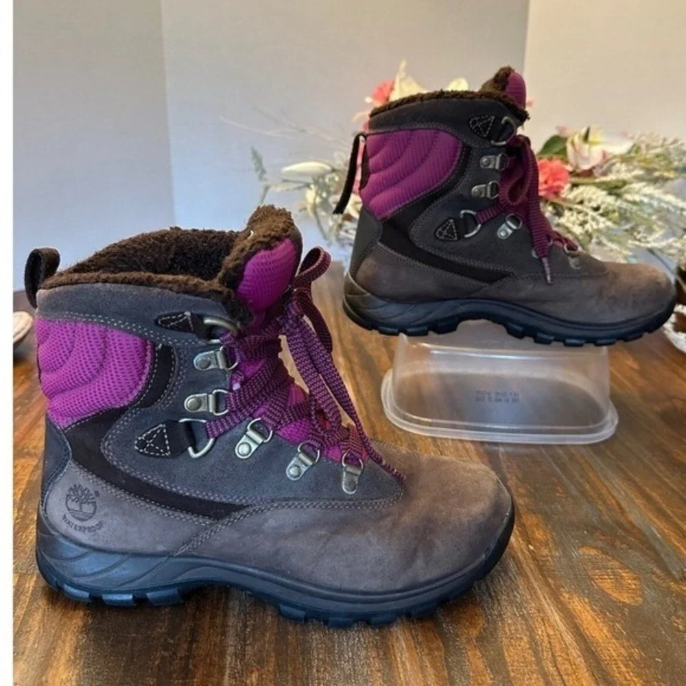 Timberland Winter Boots Waterproof Primaloft Insulated Purple Brown‎ Women's 7.5